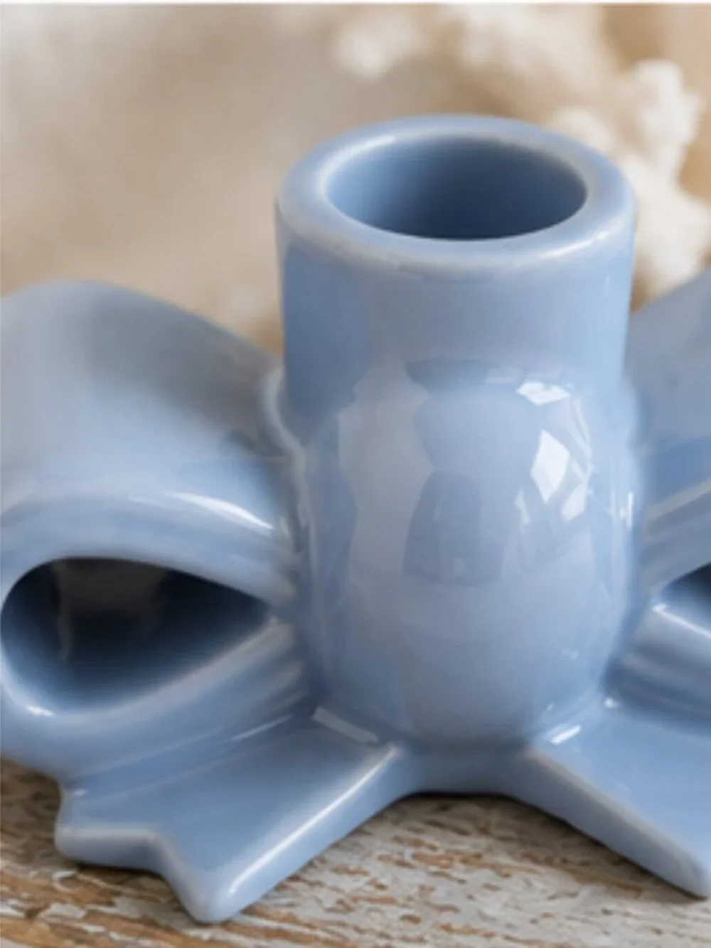 My Texas House Blue Ceramic Bow Taper Candle Holder 2.5